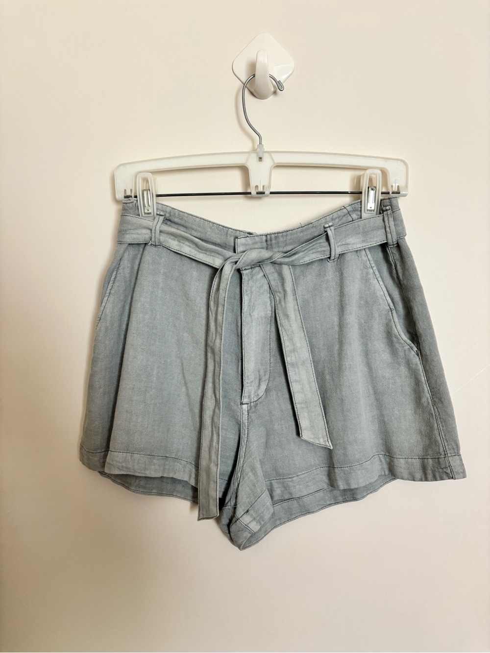 Abercrombie & Fitch Light Gray High-Waist Tie-Front Shorts